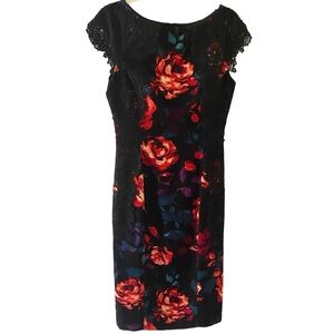 Maggie London Black Floral Lace Dress Roses Lace Party Event Wedding , Size 6